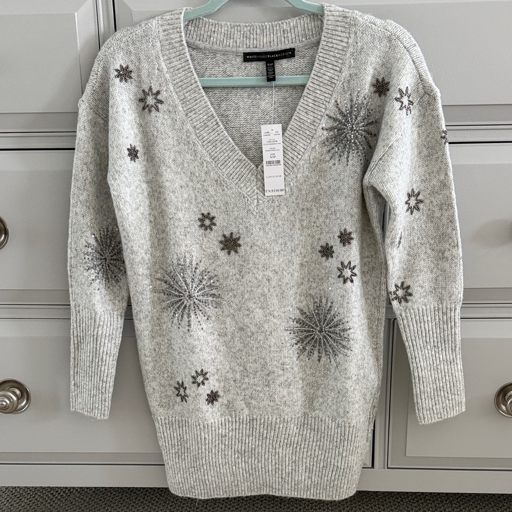 WHBM V Neck Embellished Tunic Sweater Sz XSP